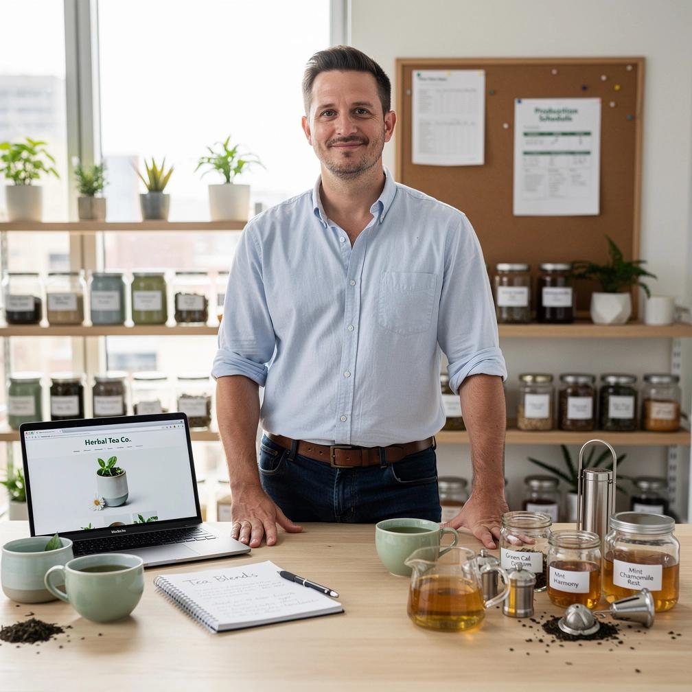 Žolelių arbatos lapeliai ir džiovintos gėlės išdėliotos ant šviesaus lino audinio, simbolizuojantys natūralų atsipalaidavimą.