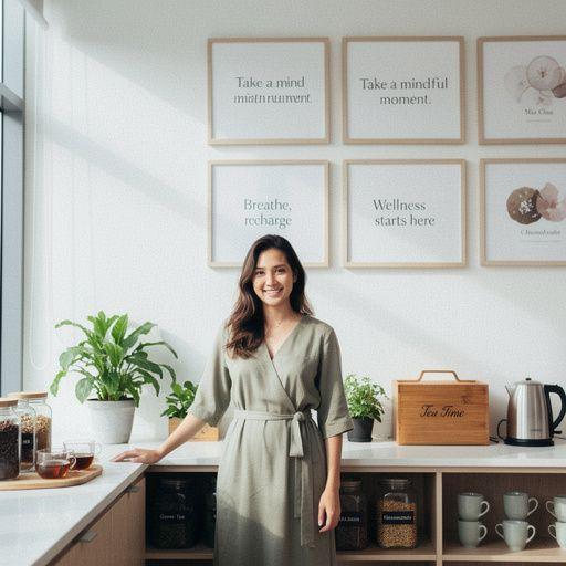 Rankos užfiksuotos laikant žolelių arbatos puodelį virš knygos, atspindinčios ramybės ir savęs priežiūros momentą.